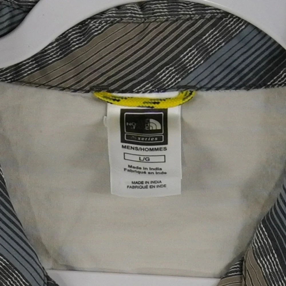 The North Face A5 Shirt Men's Size Large Brown Grey Striped 100% Cotton Button